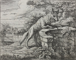 Francis Barlow. VIII. The Fox in the Well. From Aesop's Fables. Etching. 1666.