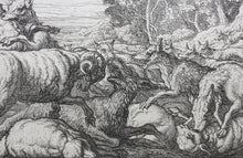 Load image into Gallery viewer, Francis Barlow. IX. The Wolves and Sheep. From Aesop&#39;s Fables. Etching. 1666.

