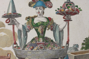 Martin Engelbrecht, after. A Female Sweets peddler. (Une Confisseuse). Engraved by J. F. Schmidt. Hand-colored. 18th c.