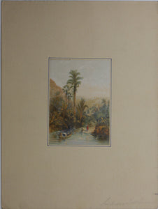 George Baxter after Edward Angelo Goodall. Indian Settlement. Baxter print. 1847.