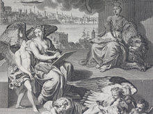 Load image into Gallery viewer, Bernard Picart, after. Allegory of the History of Britain. Engraving by Willem van der Gouwen. 1713.
