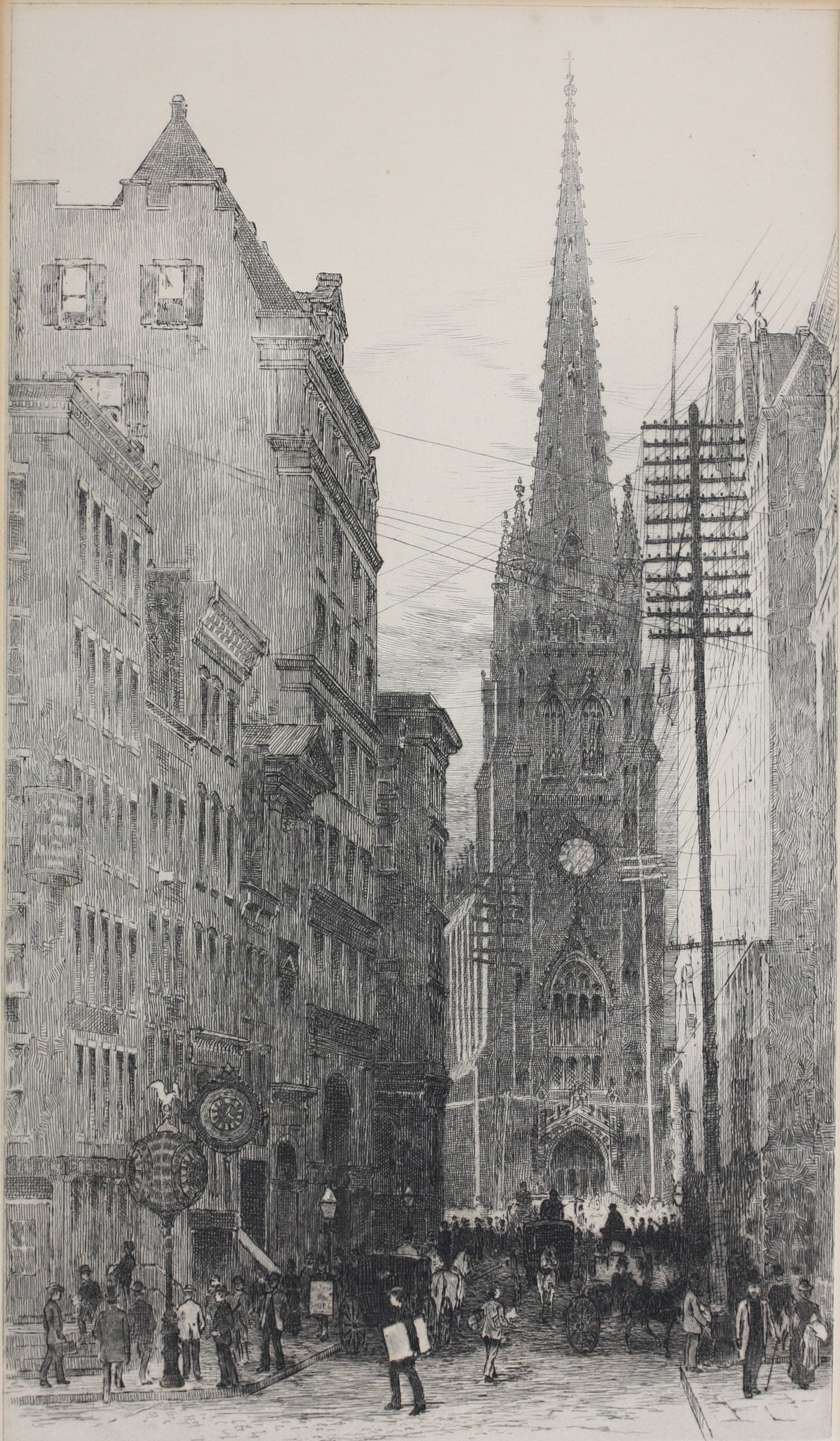 Frank M. Gregory. Old Trinity and Wall Street. Etching. 1885–86 